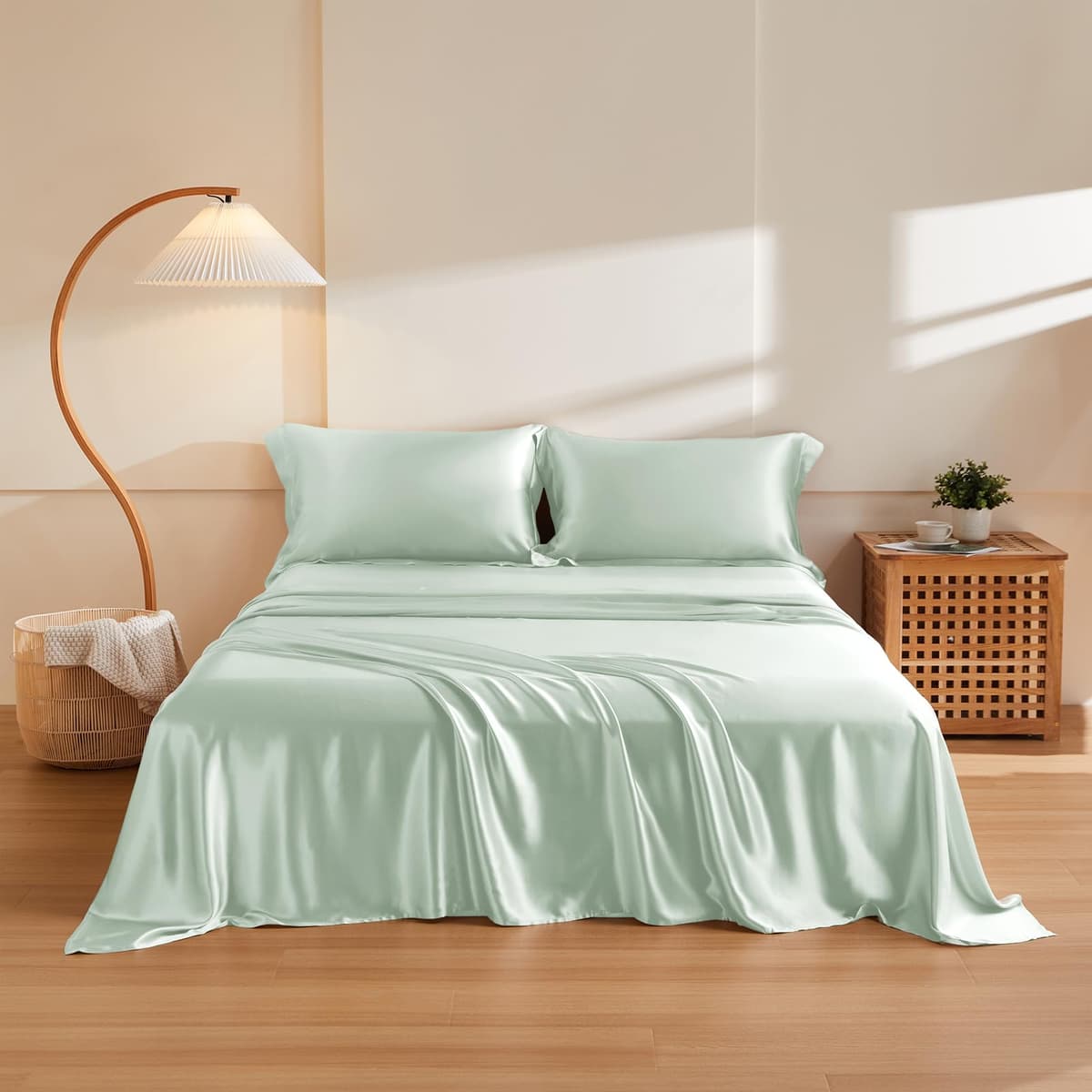 THXSILK Juego de Sábanas 4P 100% Seda Mulberry 19 Momme (Cal. King, Light Blue)
