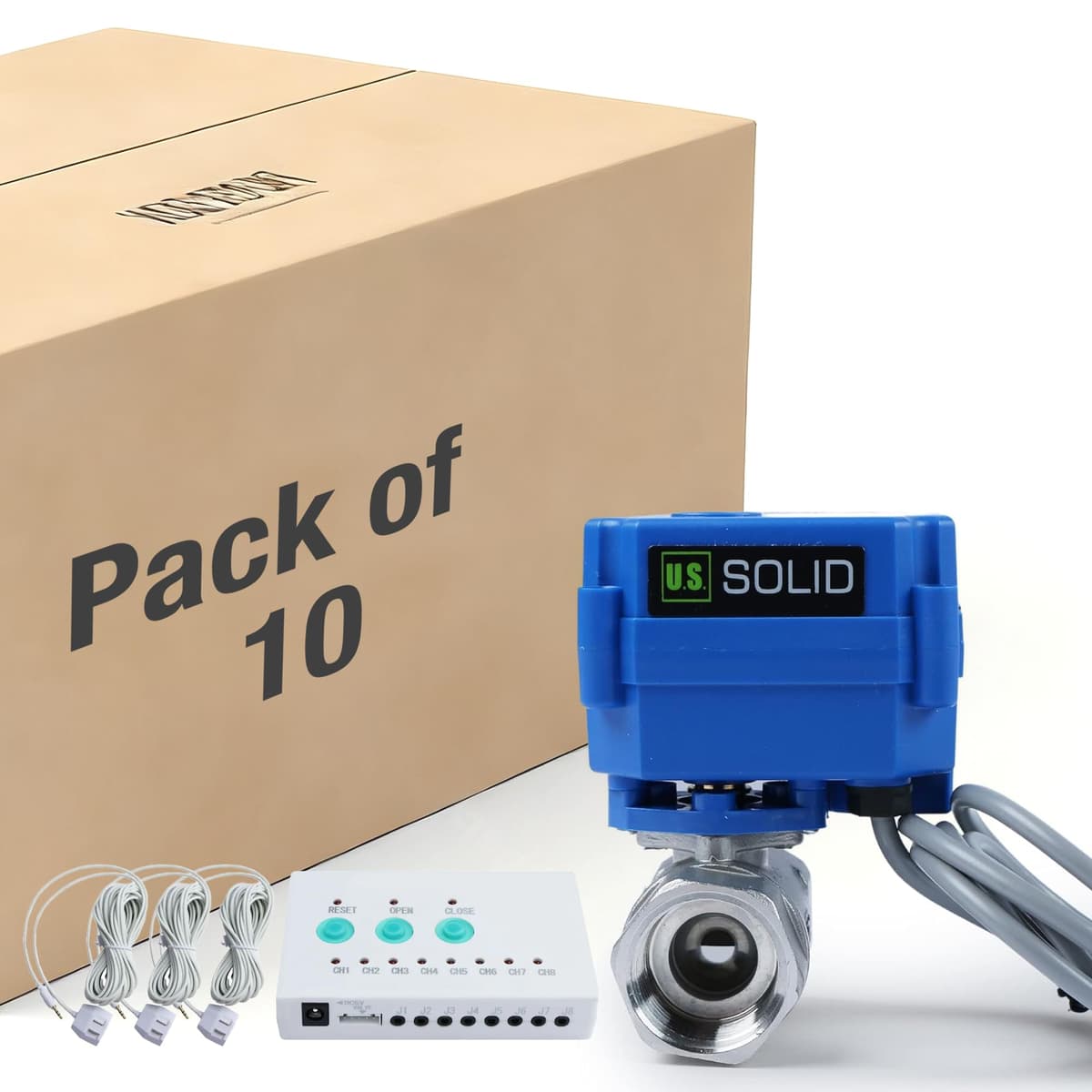 U.S. Solid Sistema detector de fugas con cierre automático 3/4” 304SS, controlador y 3 sensores (Pack de 10) USS-LDV00008