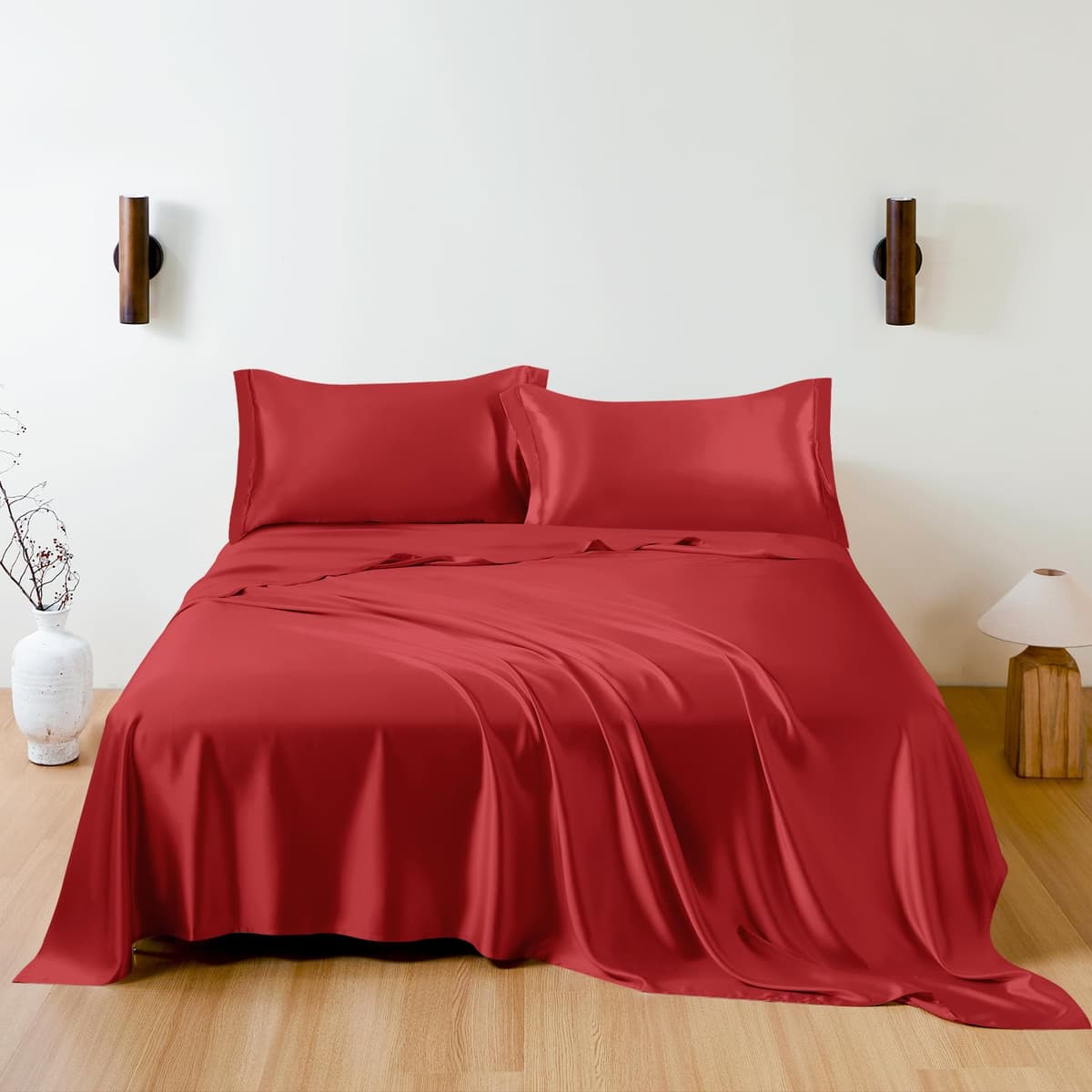 THXSILK juego de sábanas 100% seda Mulberry King, 7A+ rojo W01W15407K