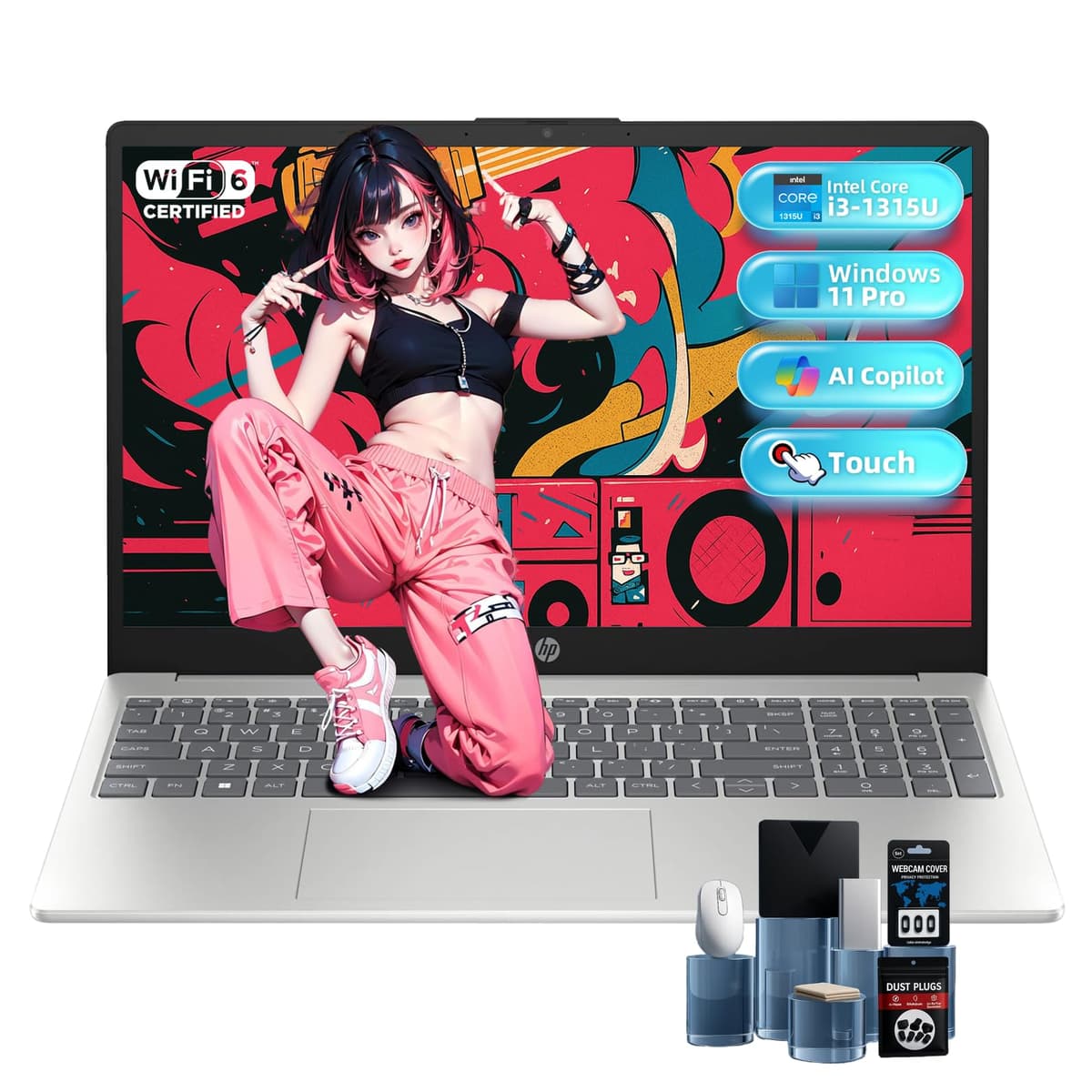 HP 15.6" Notebook con Pantalla Táctil - Intel i3-1315U, 64GB RAM, 2TB SSD, Windows 11 Pro HP Touchscreen Laptop Computer