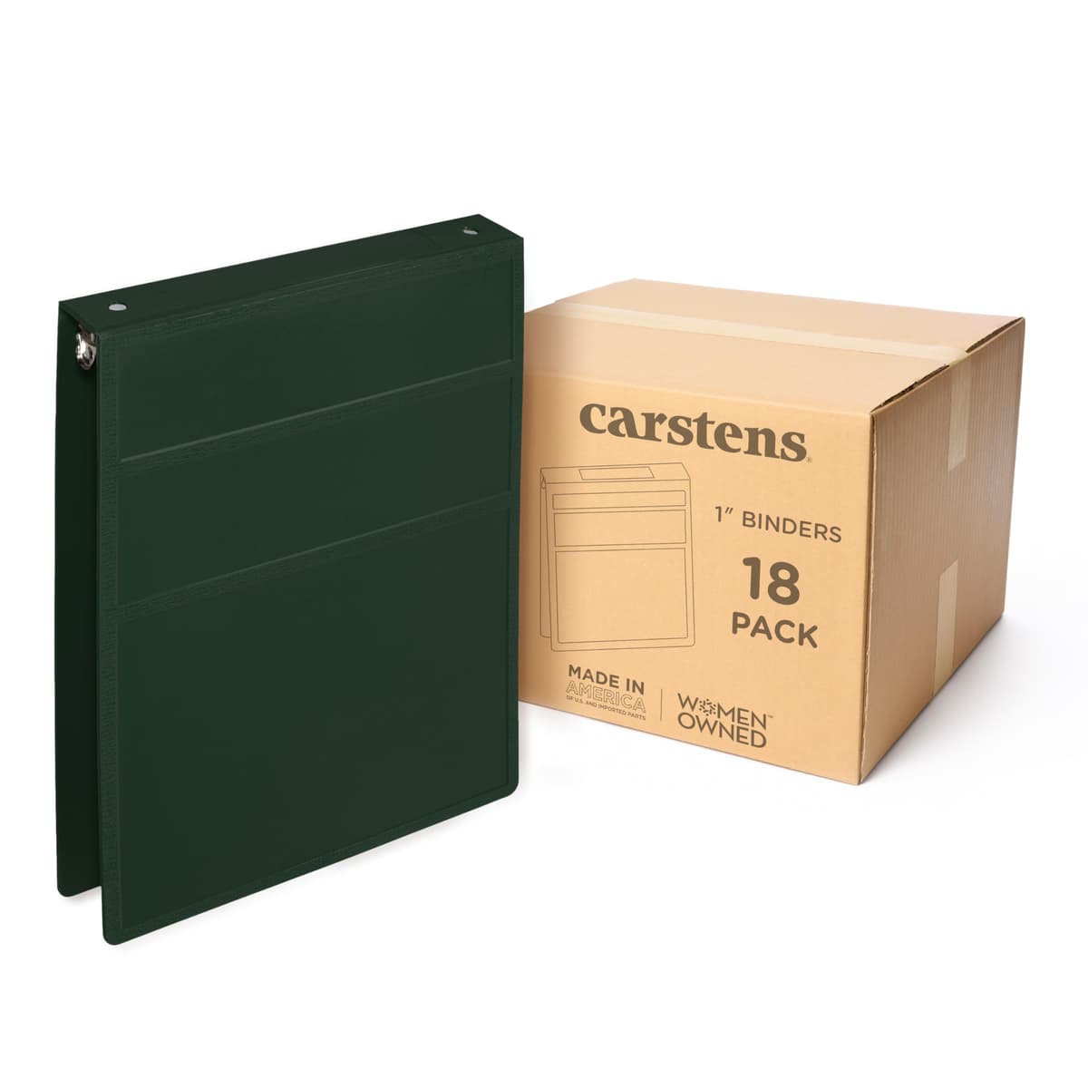 Carstens 1" Heavy Duty 3-Ring Binder Top Opening - Forest Green (8759-3R) Case of 18 8759-3RCS