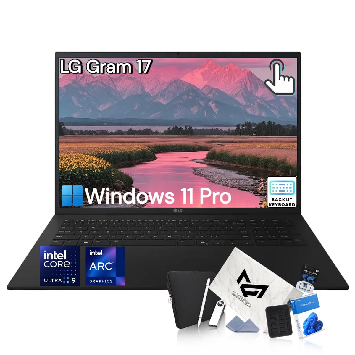 LG Gram 2025 Laptop táctil de 17" - Pantalla WQXGA de 17 pulgadas, Intel Ultra 9 288V, Gráficos Intel Arc, Windows 11 Pro, 32 GB RAM + 2 TB SSD, Copilot+, Wi-Fi 7, Teclado retroiluminado, Batería de más de 20 h LG Gram 17 Laptop