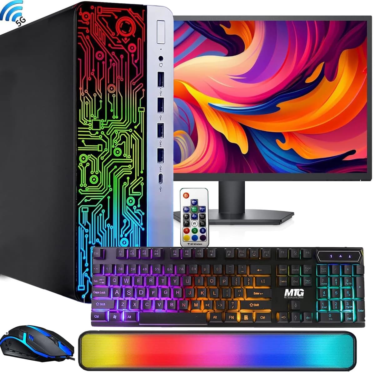 HP ProDesk Computadora de escritorio RGB PC Intel i5 6ª generación quad-core 16GB DDR4 RAM 256GB SSD, monitor 27 pulgadas, teclado y mouse gaming, WiFi integrado, Windows 11 (Reacondicionado)