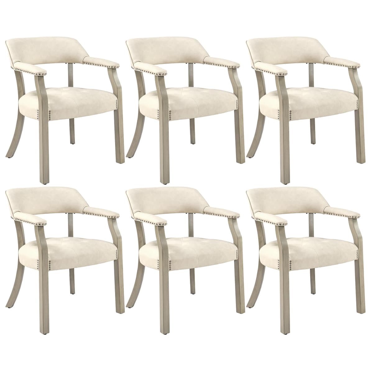 LEEMTORIG Set x6 Sillas de comedor con brazos, tapizado PU beige, patas gris suave (CY-NX173-WT) LEECY-NX173-WT06