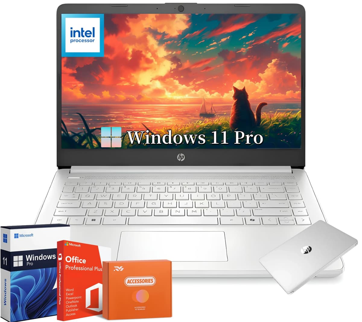 HP Laptop 14" para Estudiantes y Negocios, con Licencia Vitalicia de Office y Windows 11 Pro, Intel N150 de 4 Núcleos, 16 GB RAM, 384 GB de Almacenamiento (128 GB UFS + 256 GB Micro SD), Ultraligera, Cámara Web, WiFi, HDMI, Plateado