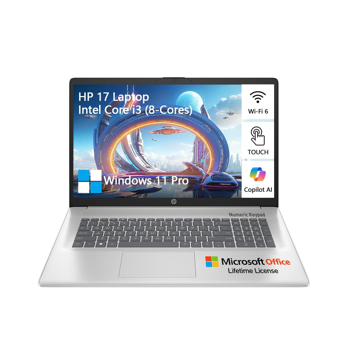 HP Laptop Táctil de 17 Pulgadas, 17.3 HD+ Pantalla Táctil, Intel Core i3 (8 Núcleos), 32GB RAM 1TB SSD+128GB UFS, Windows 11 Pro de por Vida Office, Teclado Numérico USB-C Essential 17
