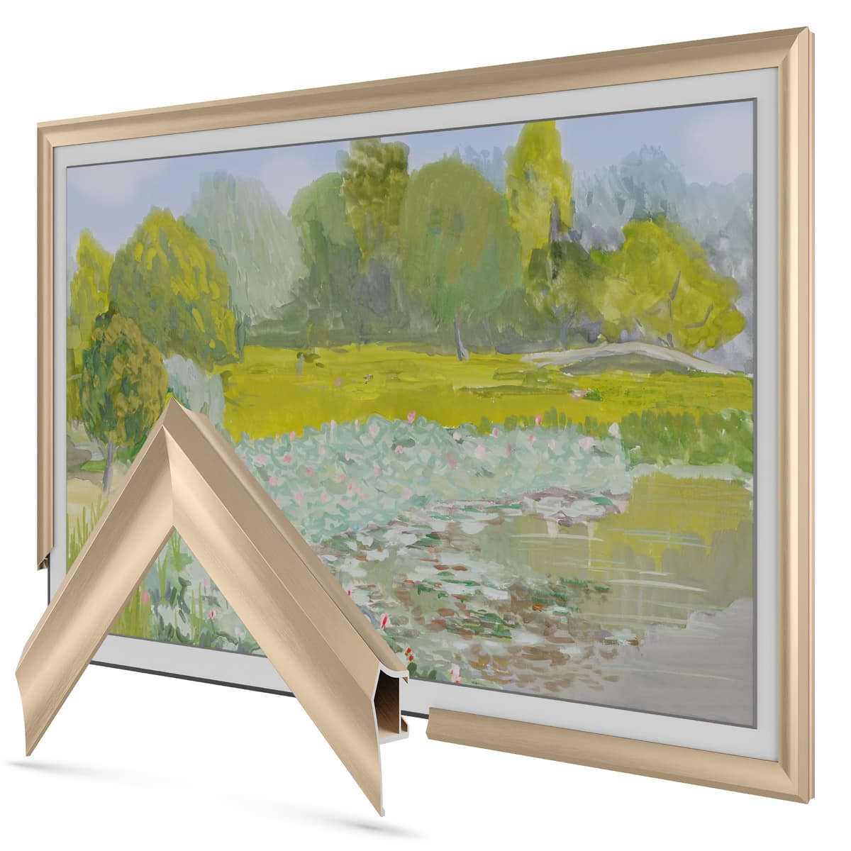 Marco para TV Deco de Aleación Prisma Oro Pálido 65" - Compatible SOLO con Samsung The Frame y Pro TVs (Compatible 2021-2025, LS03A, LS03B, LS03C, LS03D, LS03FA, LS03FW) FRM-AL-PR-GLD-65