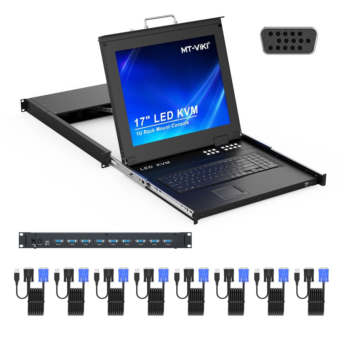 MT-VIKI MT-1708UL - KVM Rack 8 Puertos con monitor LCD 17" integrado para 1U