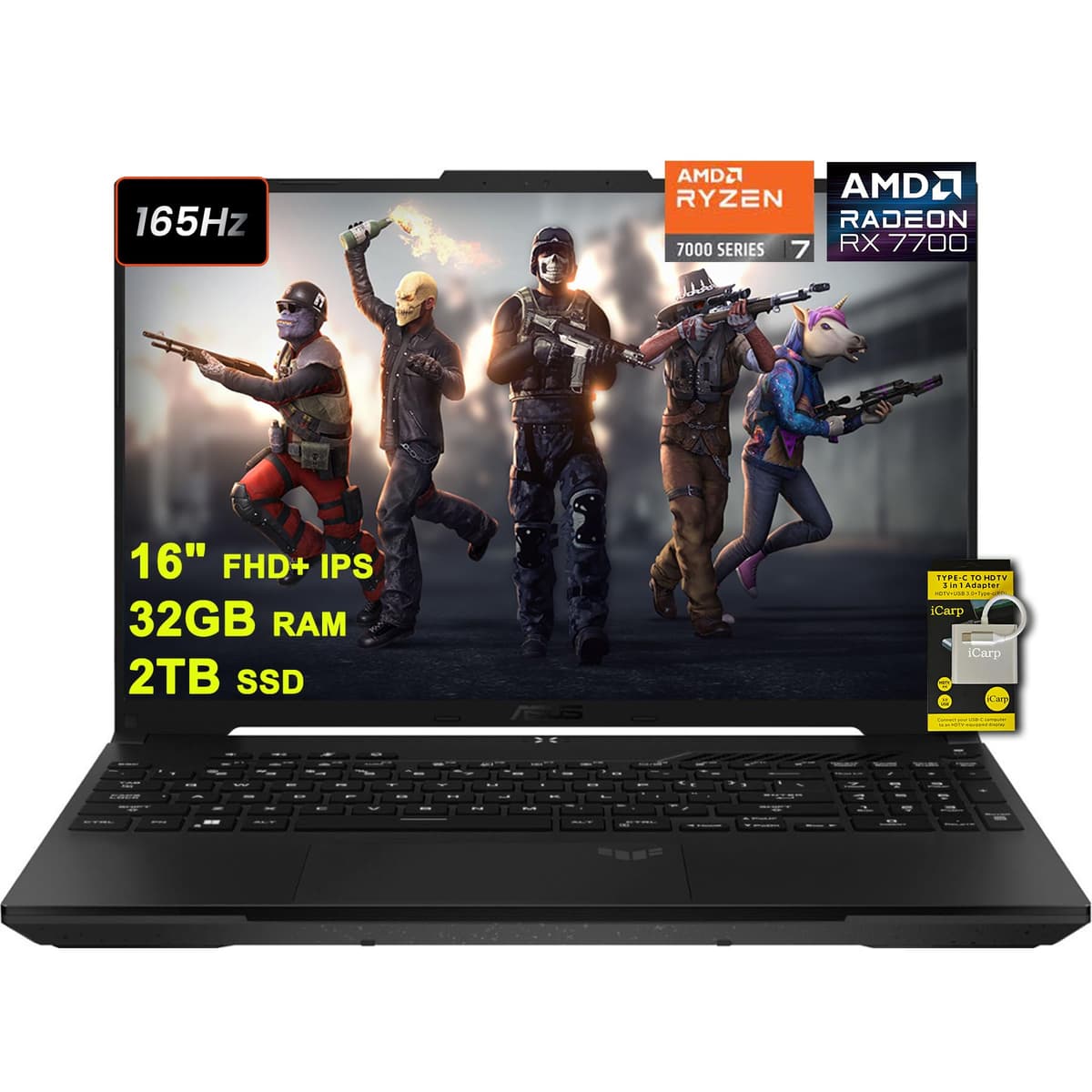 ASUS TUF Gaming A16 Ryzen 7 7735HS 16" FHD+ 165Hz, 32GB RAM, 2TB SSD, Radeon RX 7700S 8GB, USB4, Win11