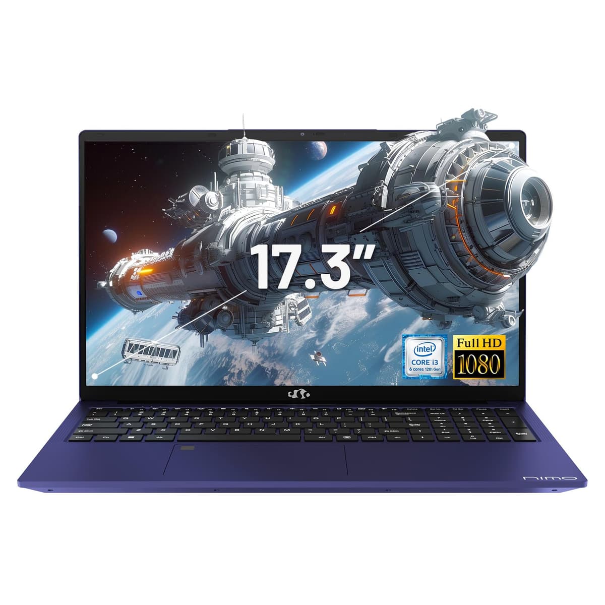 NIMO 17.3" IPS FHD Portátil, Intel 6 Núcleos i3-1215U 32GB RAM 2TB SSD (Beat R5 7520U, hasta 4.4GHz) Computadora para Estudiantes con Carga 65W Tipo C Teclado Retroiluminado Huella Dactilar, para Hogar y Negocios, Azul NIMO N171