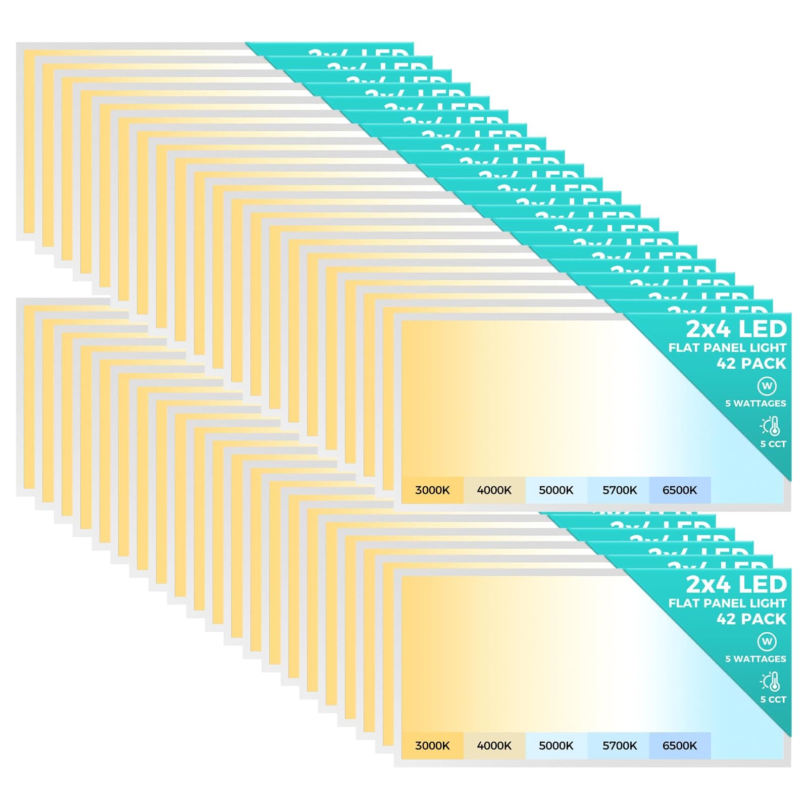 Aphyni 42 Pack Panel LED 2x4 Flush Mount Dimmable, 5 CCT y 5 Potencias Seleccionables FL-55-24-42