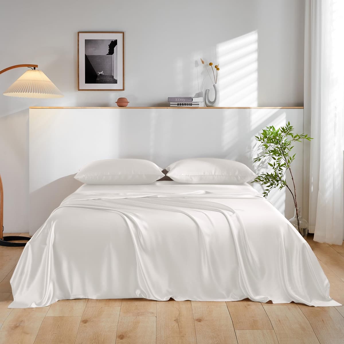 Juego de sábanas 100% seda Mulberry THXSILK 4 piezas - King, Blanco Perla