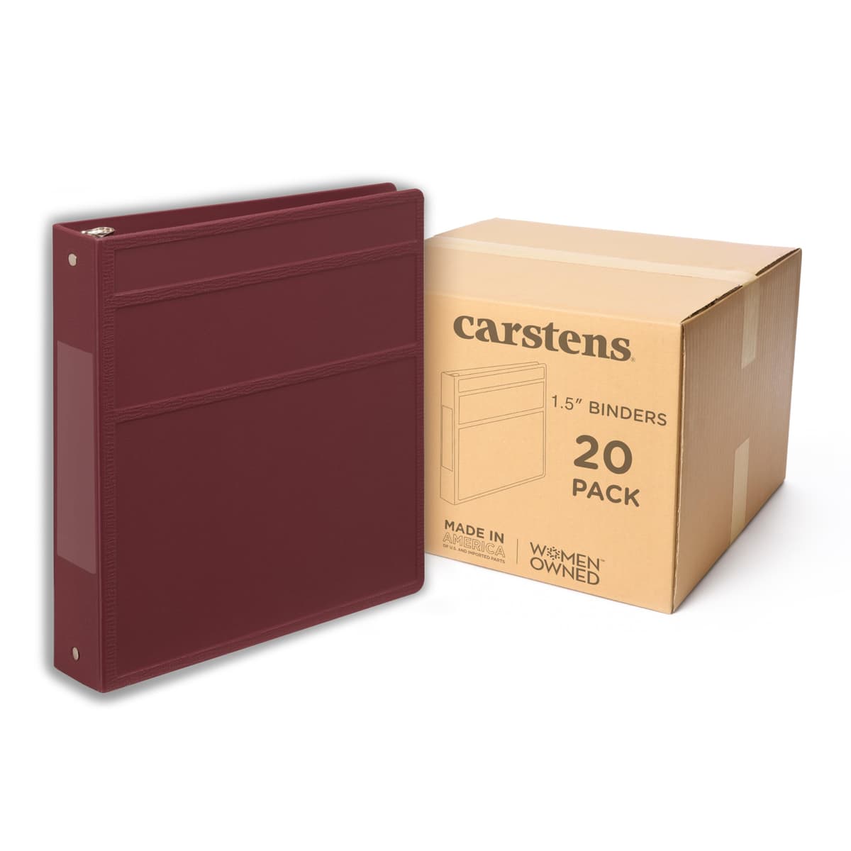 Carstens Carpeta de 3 anillas Heavy Duty 1.5 pulgadas - Apertura lateral, vino 2021-3RCS