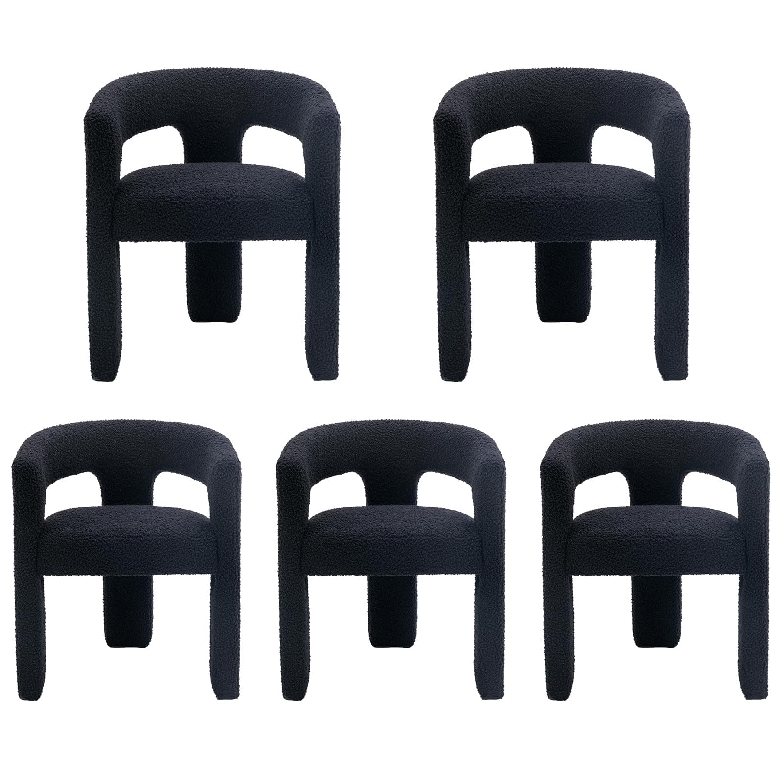 QUINJAY Silla Sherpa Moderna para Comedor, Set de 5, Tapizada con Brazos, Negra QJ-SYX5101DC-MBK-ABK-1X5