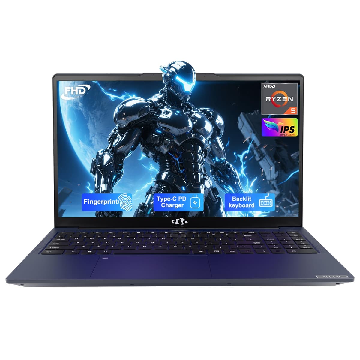 NIMO 15.6'' IPS FHD Laptop, 32 GB RAM 1 TB SSD AMD Ryzen 5 (Mejor que i5-1135G7, 4 núcleos hasta 3.7 GHz) Computadora para estudiantes con 65W Tipo-C, 2 años de garantía, huella dactilar, teclado retroiluminado, BT5.2, para uso doméstico NIMO N152