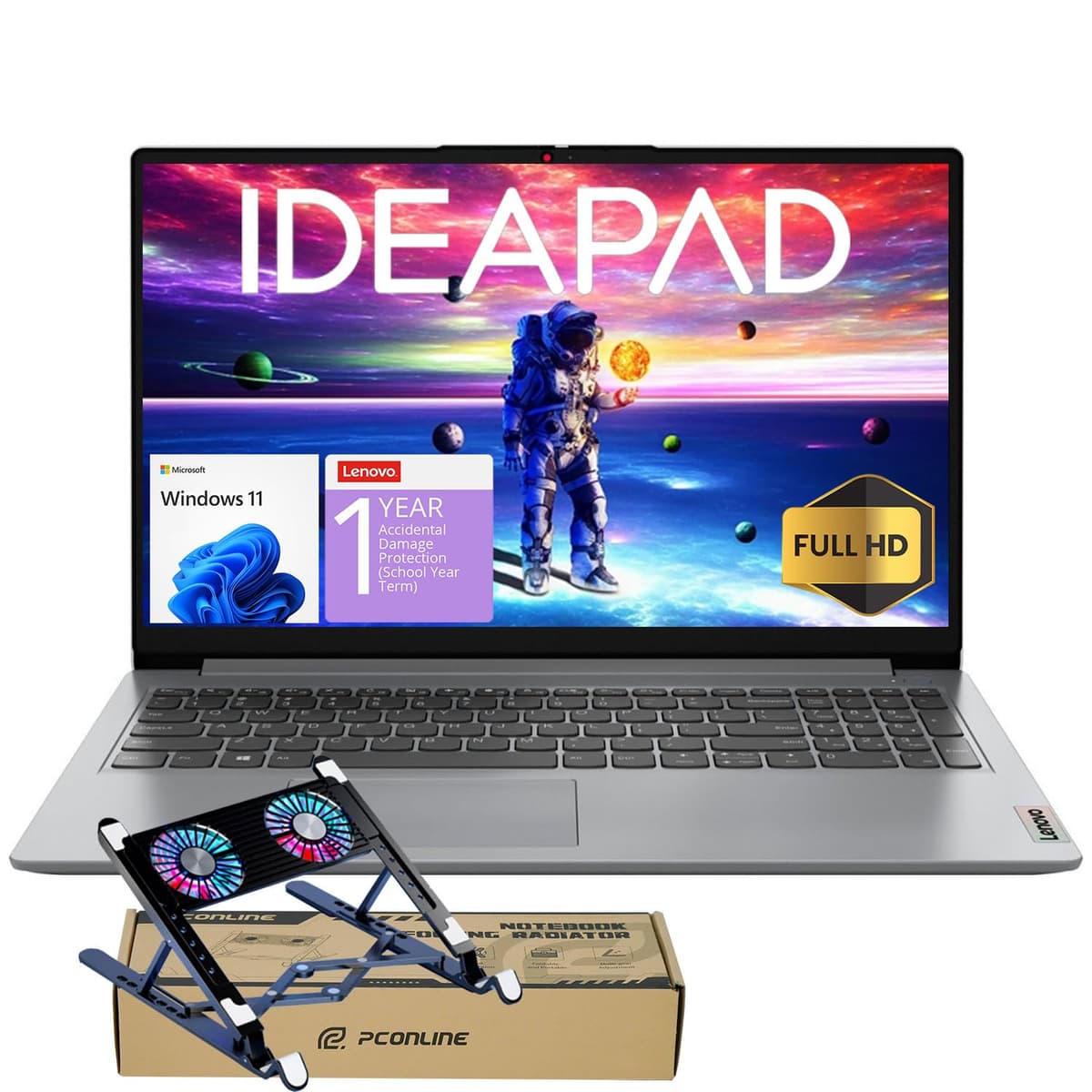 Lenovo IdeaPad 2025 Laptop, 15.6” FHD Antirreflejo, CPU Intel de 4 núcleos, 12GB RAM, 512GB SSD, Wi-Fi 6, Batería 10 h, Windows 11,1 año ADP + Office 365 con 1TB de almacenamiento en la nube, para Estudiantes y Uso en Casa, con Pack de Enfriamiento Ideapad 1