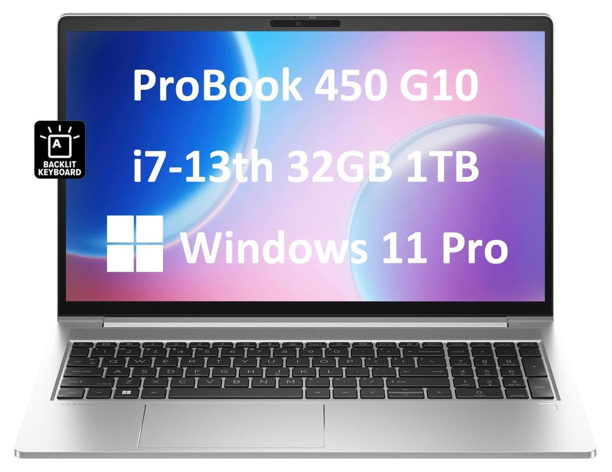 ist computers HP ProBook 450 G10 15.6" FHD, Intel i7-1355U, 32GB RAM, 1TB SSD, Backlit, Wi-Fi 6E, Wolf Pro Security, Windows 11 Pro