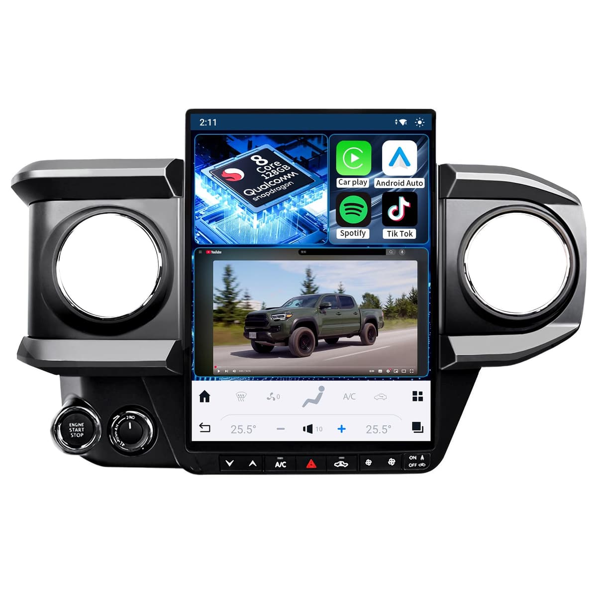 HNOPYHNT Radio 13.8" para Toyota Tacoma 2016-2023 - Qualcomm 8Core, 8GB+128GB, Wireless CarPlay y Android Auto, GPS, DSP
