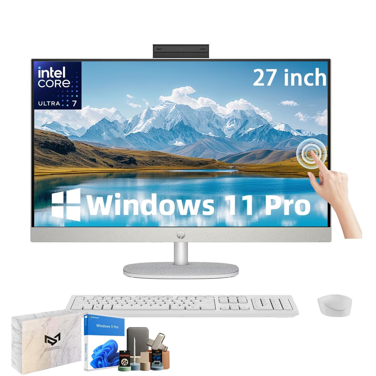 HP Todo-en-Uno Táctil de 27" - Pantalla IPS FHD de 27", Intel 12 Núcleos Ultra7-155U, Gráficos Intel, Altura Ajustable, Windows 11 Pro, Teclado y Mouse, AIO Empresarial, 64GB RAM DDR5 | 2TB SSD HP 27 All-In-One Desktop