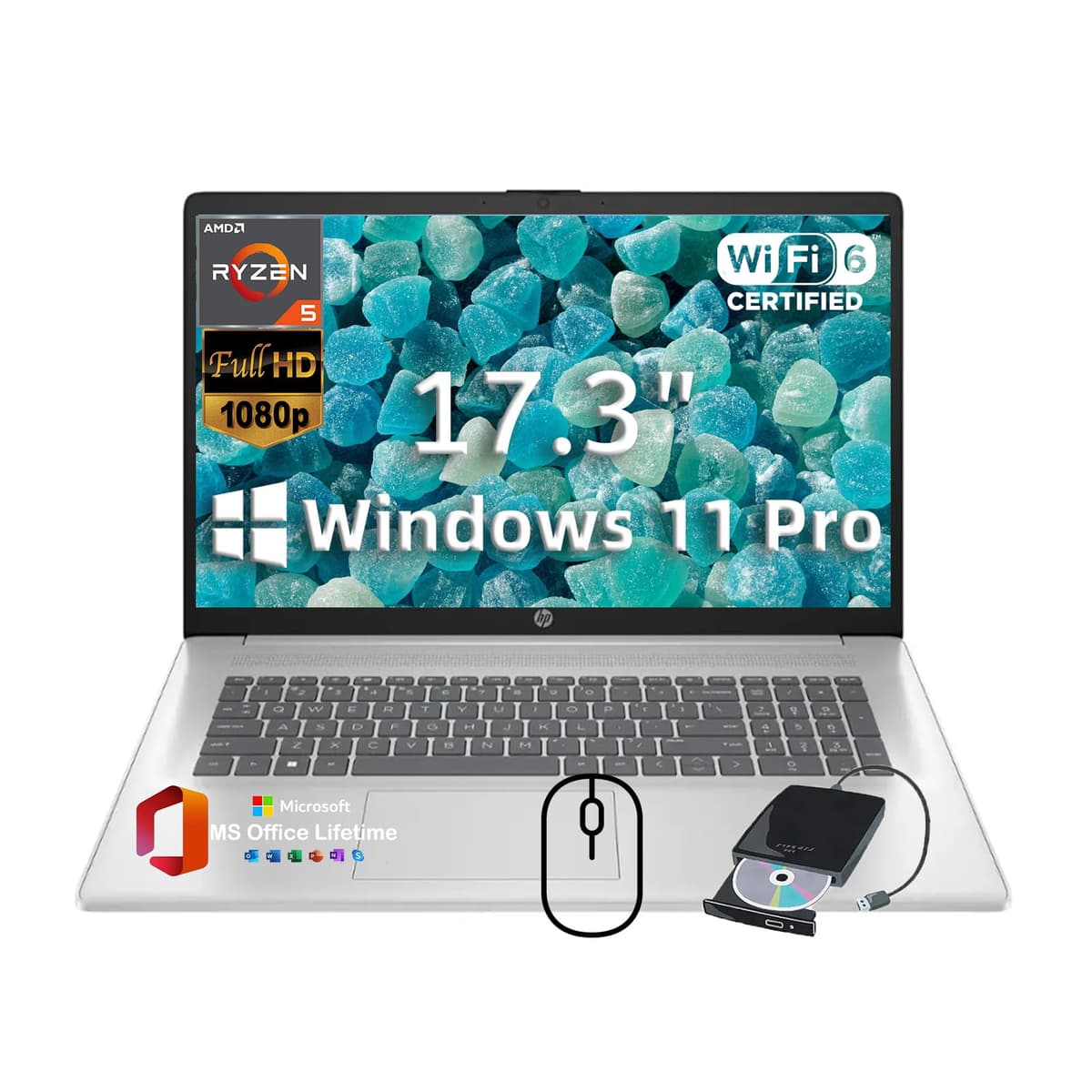 HP 17.3" Business Student Laptop AMD Ryzen 5 7430U, 64GB RAM, 2TB SSD, FHD IPS, Win 11 Pro, Office Lifetime HP Laptop 17