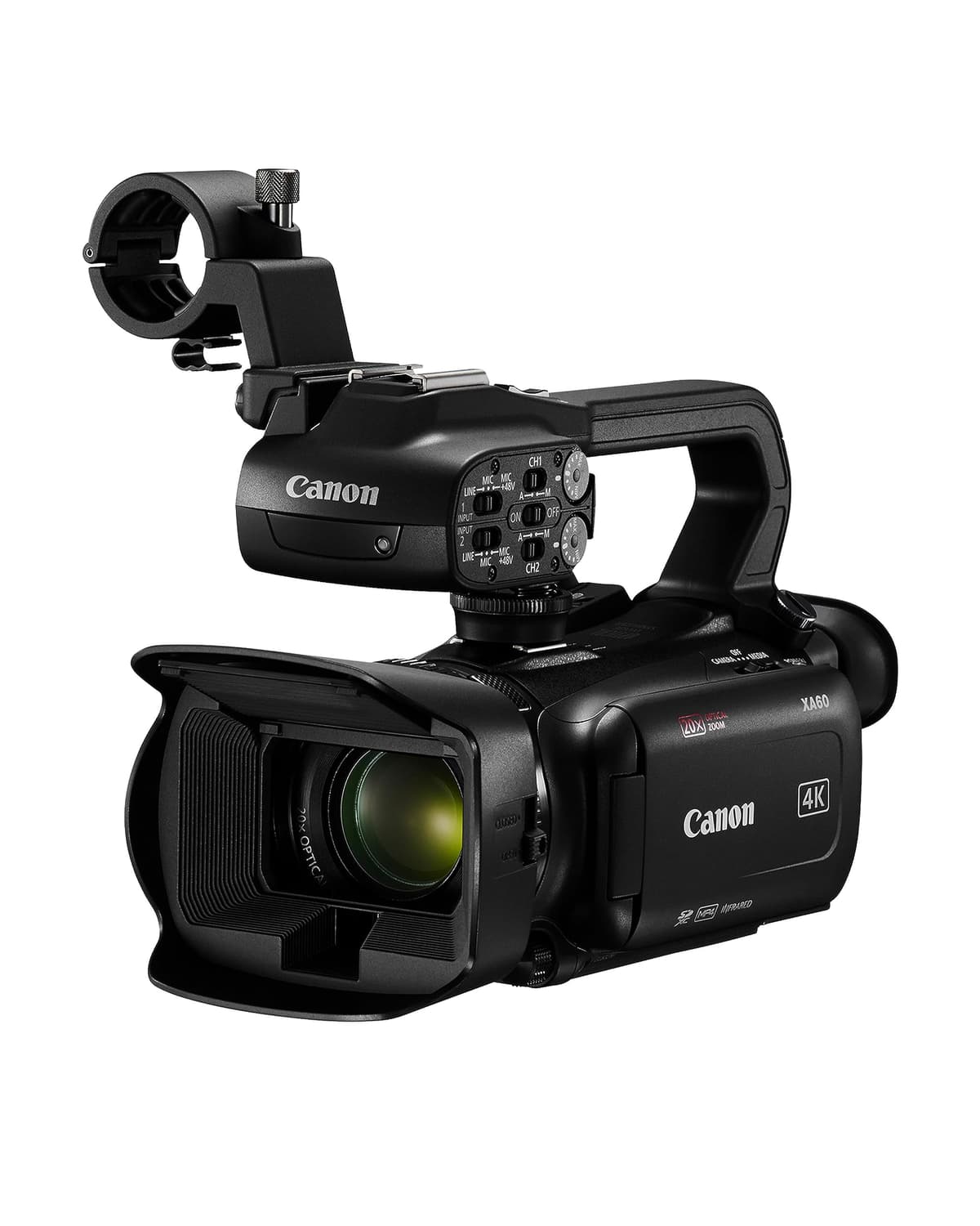 Videocámara profesional Canon XA60 UHD 4K con pantalla táctil LCD y lente con zoom óptico 20x (negra) 5733C002