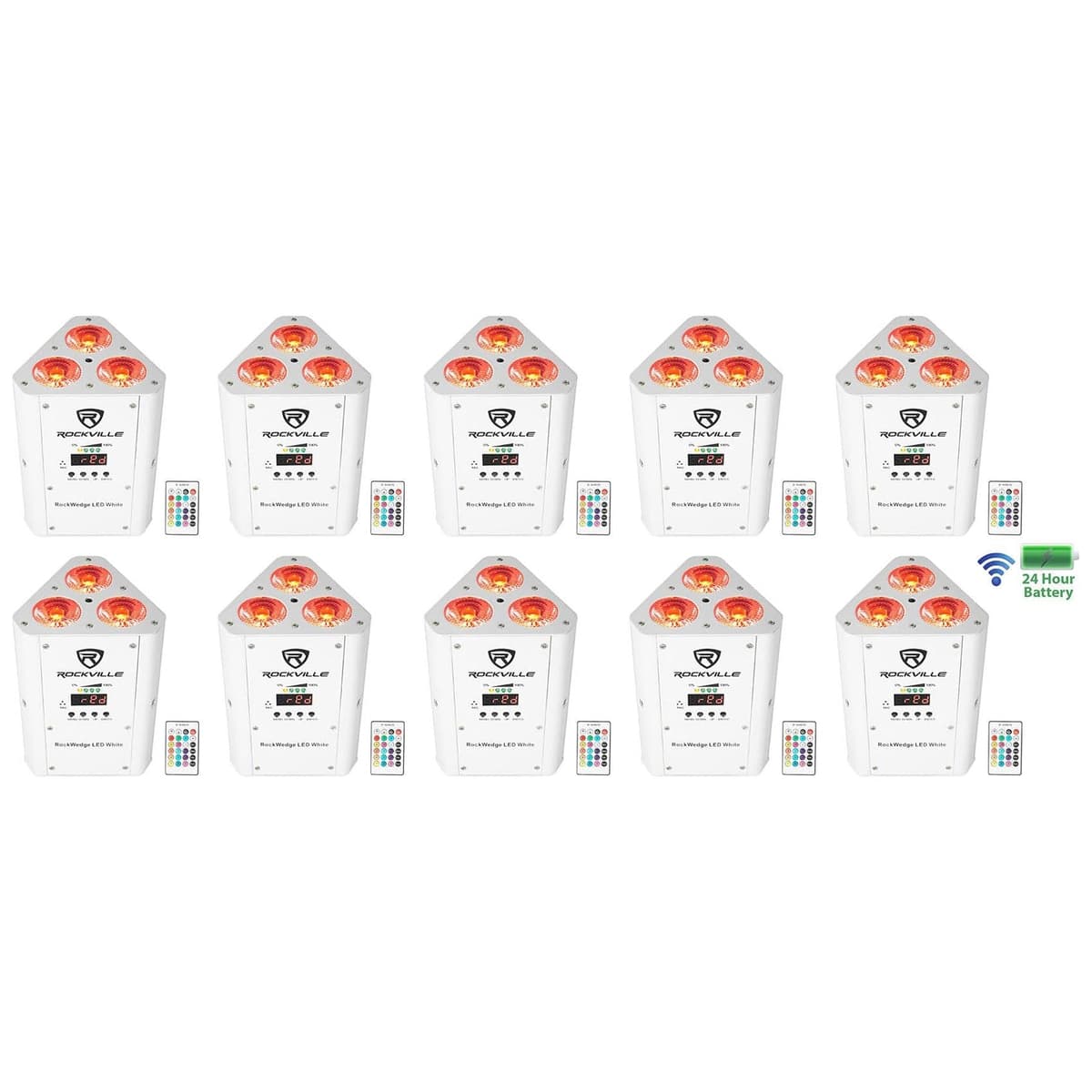 Rockville RockWedge LED RGBWA+UV Recargable Inalámbrico DMX Par Wash Blanco - Pack de 10 (10) RockWedge LED WHITE