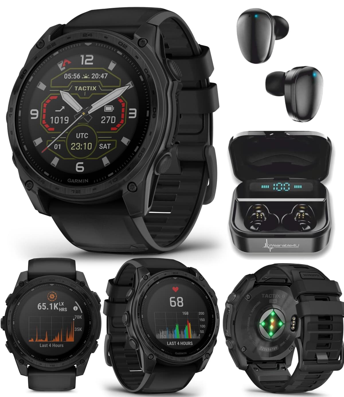 Wearable4U Garmin Tactix 8 51mm Solar - Smartwatch táctico con Earbuds TWS X7