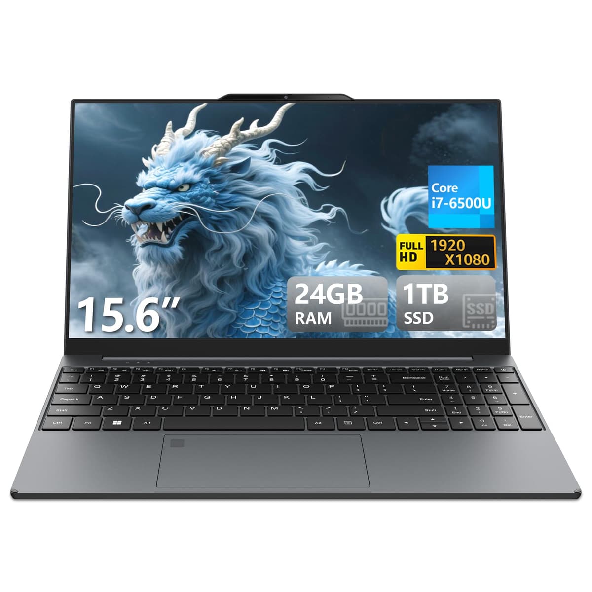 DUNHOO 2025 Laptop para Juegos de 15.6 pulgadas, Core i7, 24GB DDR4 1TB SSD, Teclado Retroiluminado, Desbloqueo por Huella, Laptop para Estudiantes/Trabajo/Negocios con Win 11 Pro, Mini-HDMI y Puerto TF A2