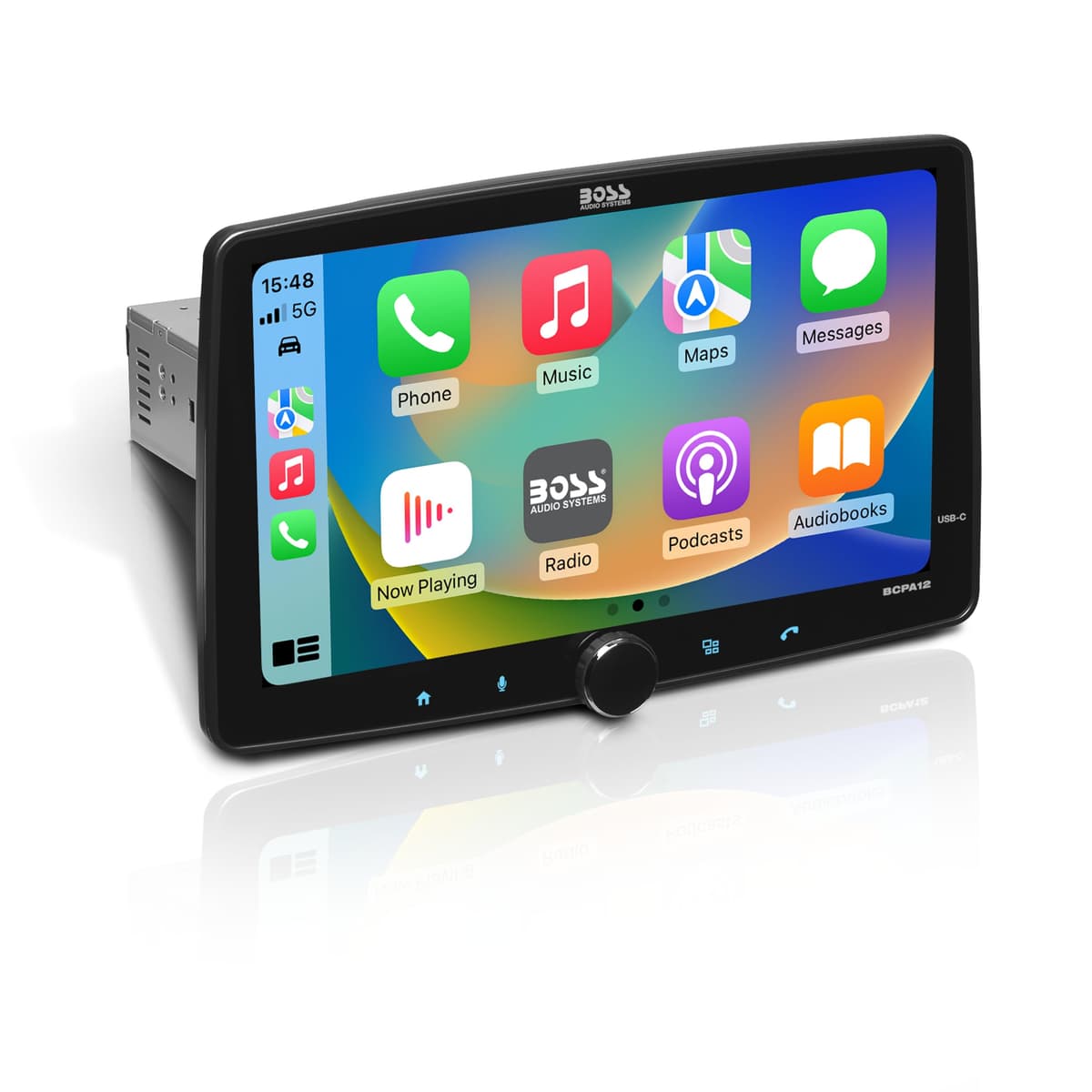 BOSS Audio Systems BCPA12 Estéreo Automotriz Din Simple - Apple CarPlay, Android Auto, Pantalla Táctil de 12 Pulgadas, Bluetooth, Sin Reproductor de DVD/CD, Receptor de Radio