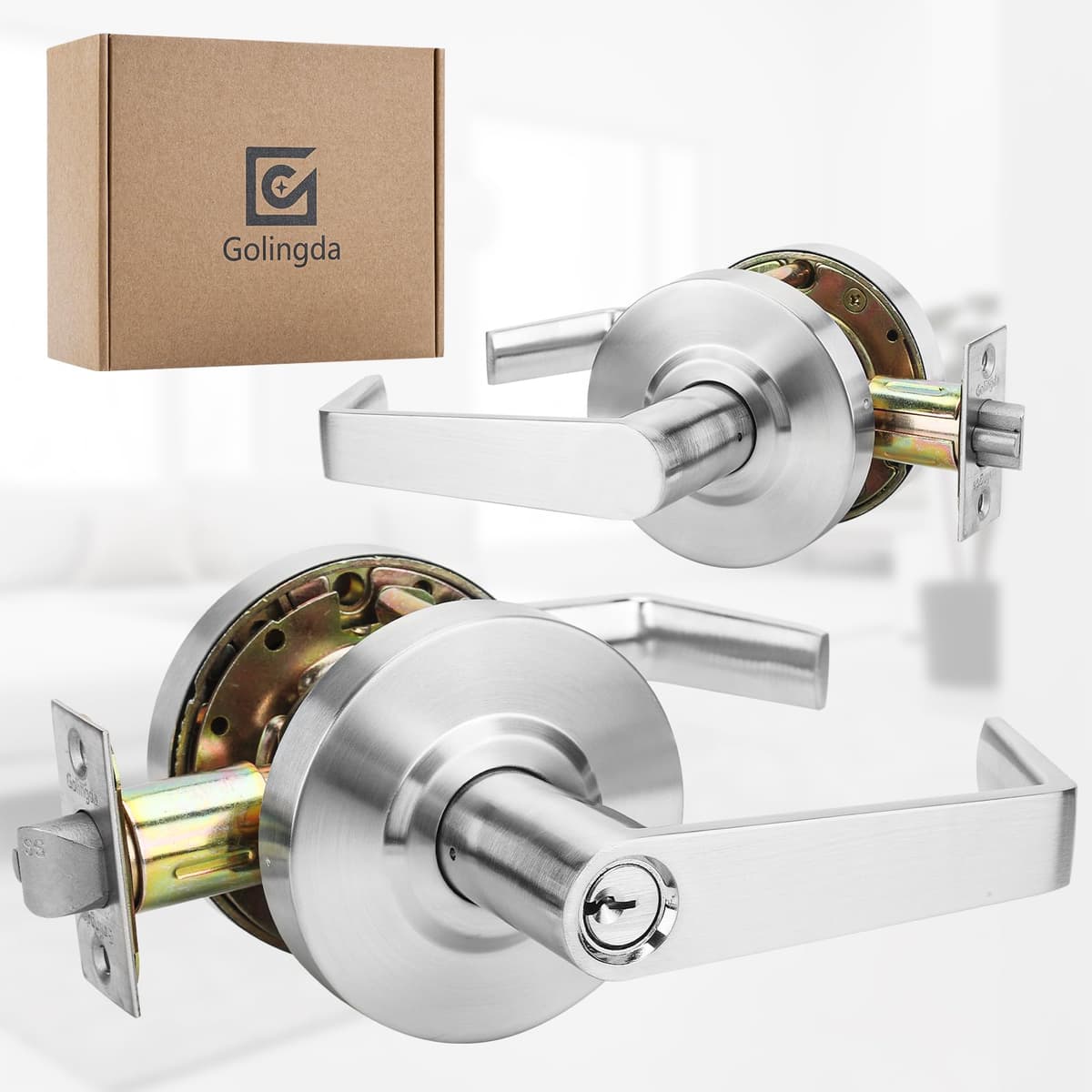 30 Pack Cerraduras de manija para puertas comerciales Grade 2 Storeroom, Satin Chrome, palanca resistente Golingda-Commercial-CP-3-ST-30P