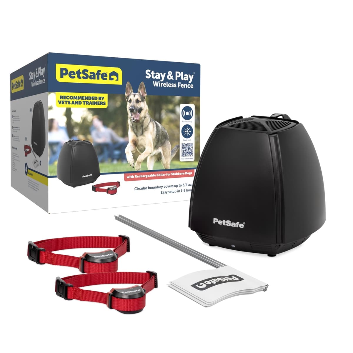 PetSafe Stay & Play Cerca Inalámbrica para 2 Perros - Sistema de Contención de Mascotas Más Seguro de América - Sin Excavación BND-140