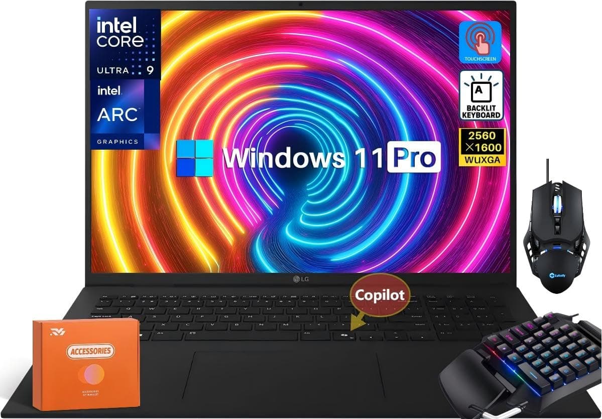 LG Gram 17 Empresarial con Pantalla Táctil, 17" WQXGA, Intel Ultra 9 288V, Gráficos Intel Arc, 32 GB RAM, 2 TB SSD, Teclado Retroiluminado, Wi-Fi 7, Copilot+ PC, Hasta 23.5 h, Windows 11 Pro, con Accesorios