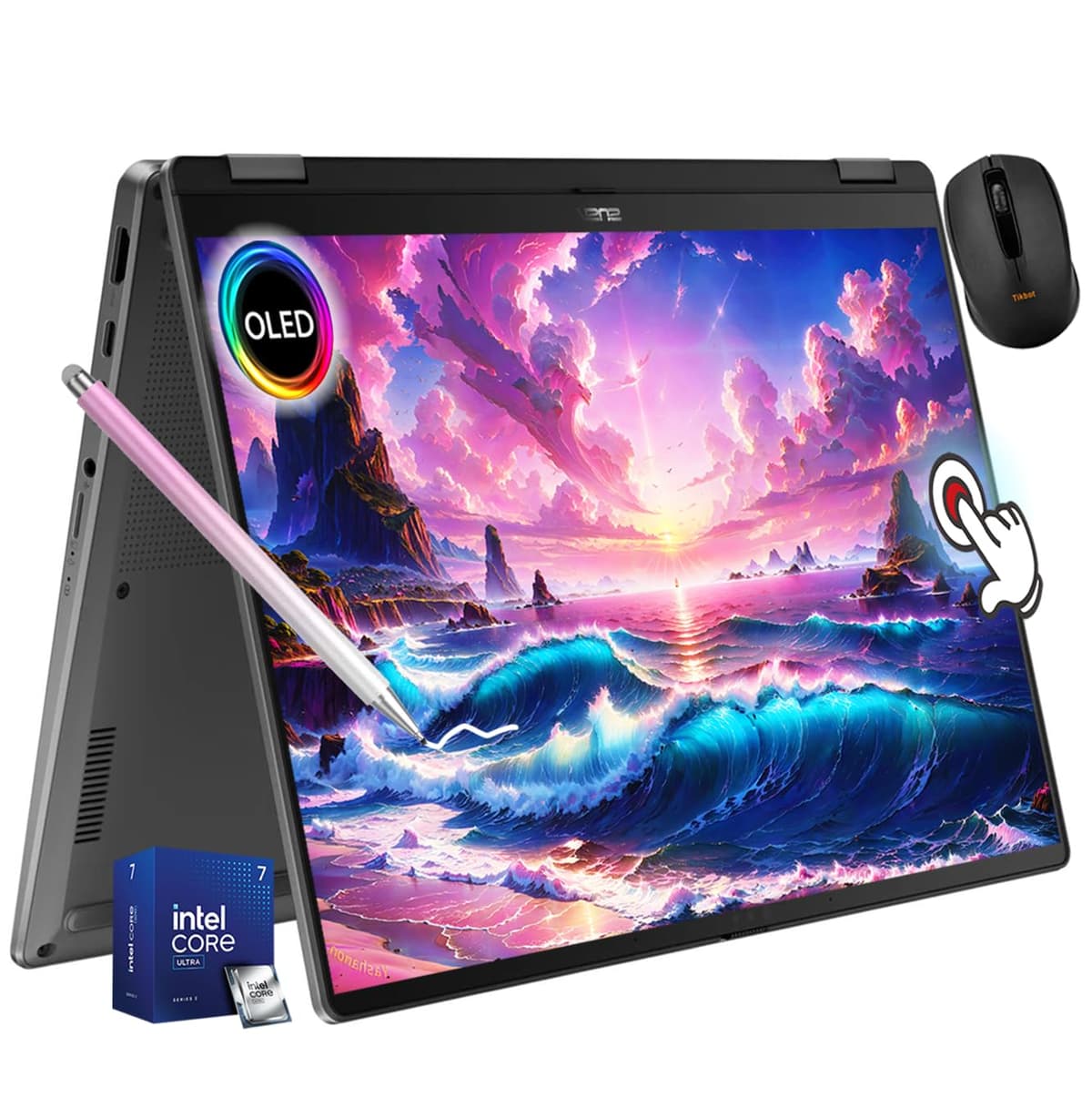 ASUS Vivobook Flip 14" OLED táctil Copilot+ Laptop, Intel EVO Core Ultra 7 256V, Wi-Fi 7, bisagra 360°, Thunderbolt 4, Windows 11, con mouse inalámbrico y lápiz óptico (16 GB RAM | 1 TB SSD) TP3407SA-DS74T