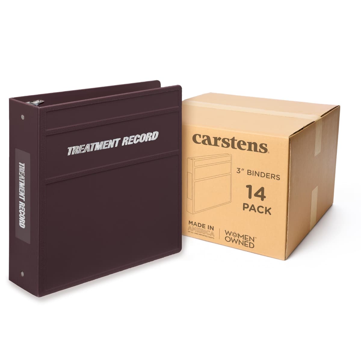 Carstens 3" Heavy Duty Round Ring Binder para Treatment Administration Records - Lado de apertura, Ciruela, Case de 14 (1800-3RCS)