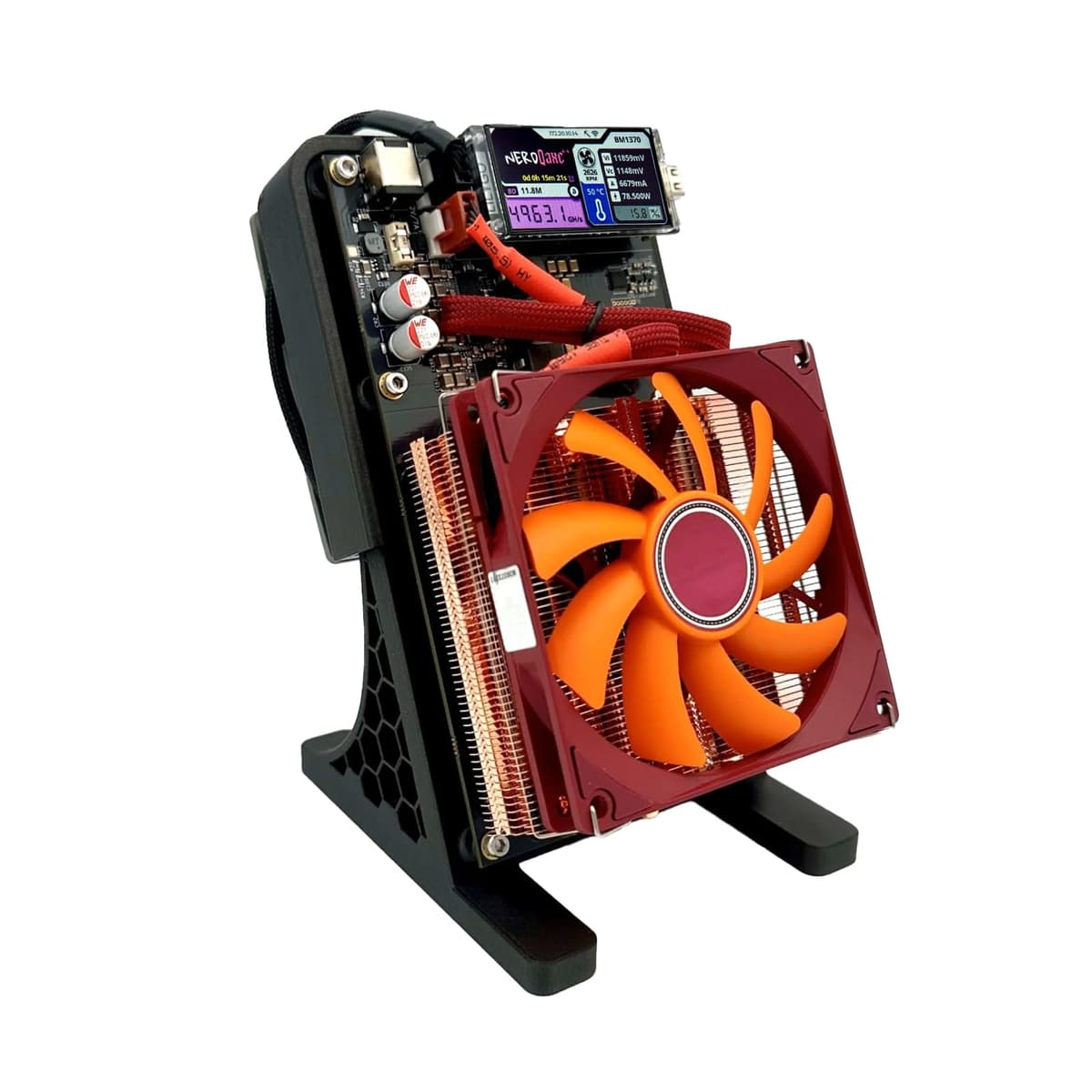 NerdRhino Minero de Bitcoins 4.9TH/s NerdQaxe++ Overclocking 6.5TH/s 800MHz 4X BM1370 ASIC 2.4G WiFi 17W/TH Lotería BTC Minero de Cripto Máquina de Minería para Uso Doméstico