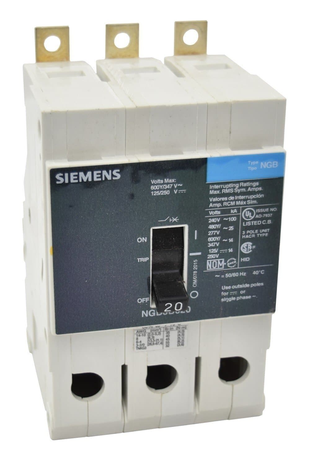 Siemens NGB3B025B breaker 3P 25A 600V