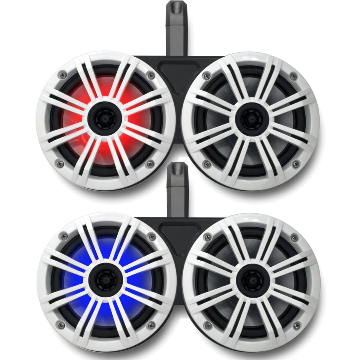 KICKER Black Sistema dual de torre wake con parlantes marinos RGB LED blancos de 6.5" 12KMTED+BKM614LW