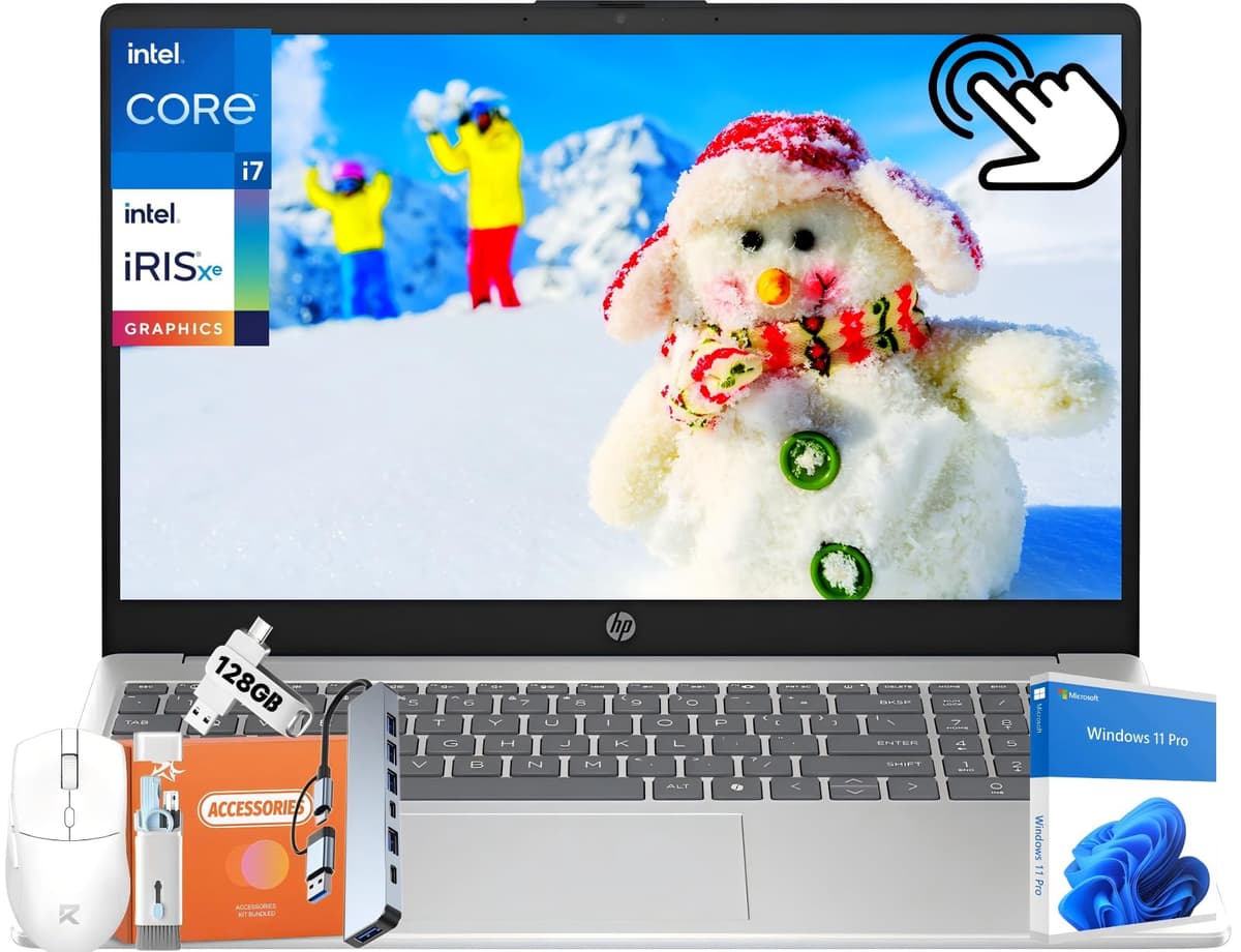 HP 2025 Portátil Empresarial Actualizado, 15.6" FHD Touchscreen, Intel i7-1355U de 10 núcleos, 32 GB RAM, 1 TB SSD, Intel Iris Xe Graphics, Wi-Fi 6, Webcam, Larga Duración de Batería, Copilot AI, Windows 11 Pro HP Laptop