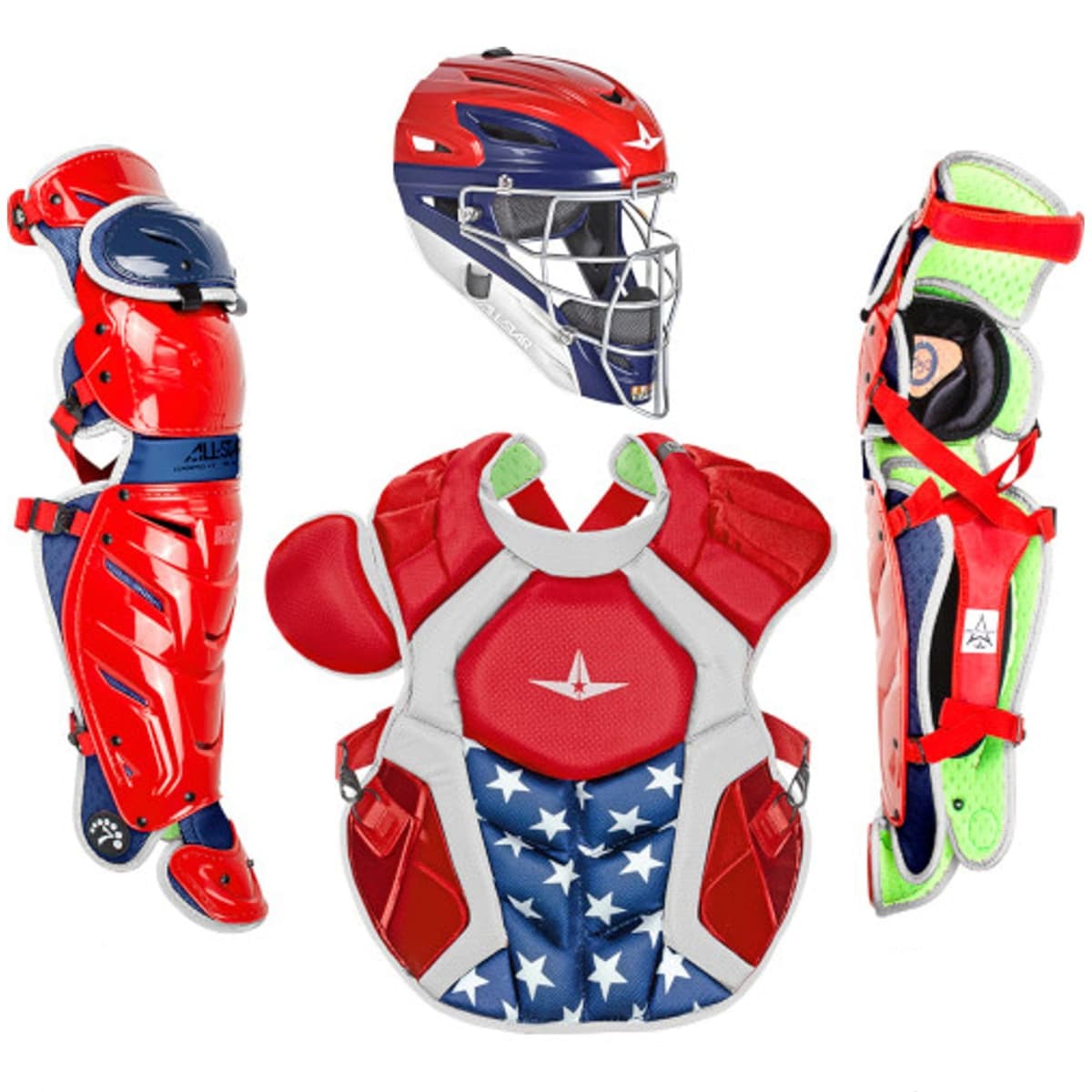 Kit de receptor All-Star S7 Axis para adultos: casco, protector de pecho y espinilleras (NOCSAE) 020AL073 RWB