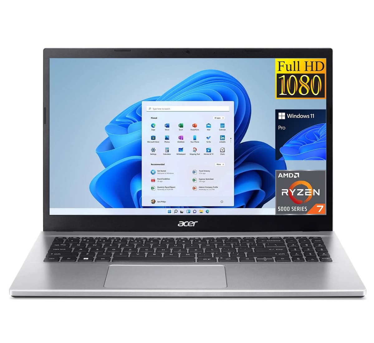 Acer 2024 Nuevo Portátil Cotidiano 15,6 pulgadas, AMD Ryzen 7 5700U, 16GB RAM, 512GB SSD, Wi-Fi 6, Cámara Web, Windows 11 Pro Aspire 3