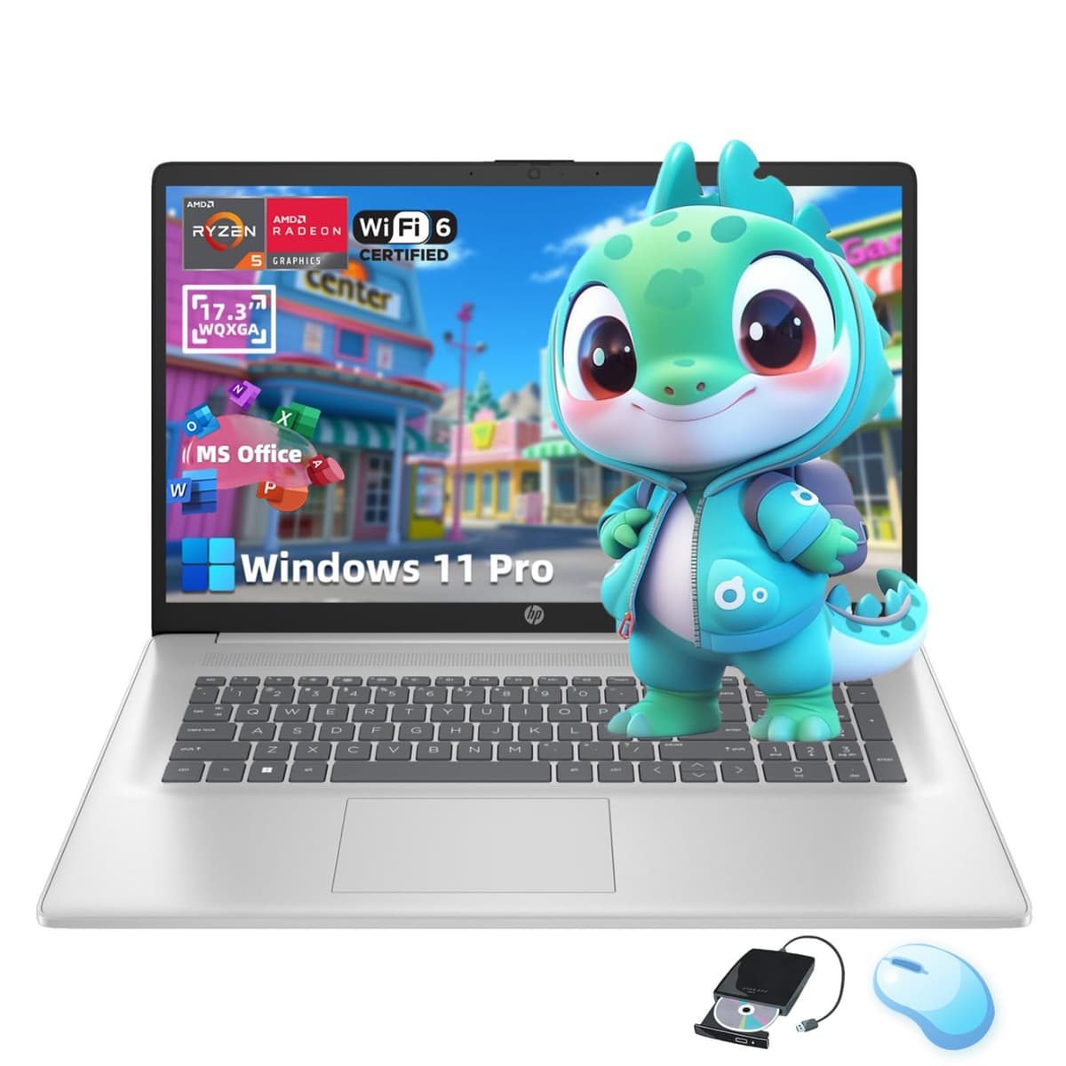 HP 17.3" Laptop AMD Ryzen 5 7430U, 64GB RAM, 2TB SSD, Windows 11 Pro, Office Lifetime, CD/DVD, Plata 17-cp3322nr
