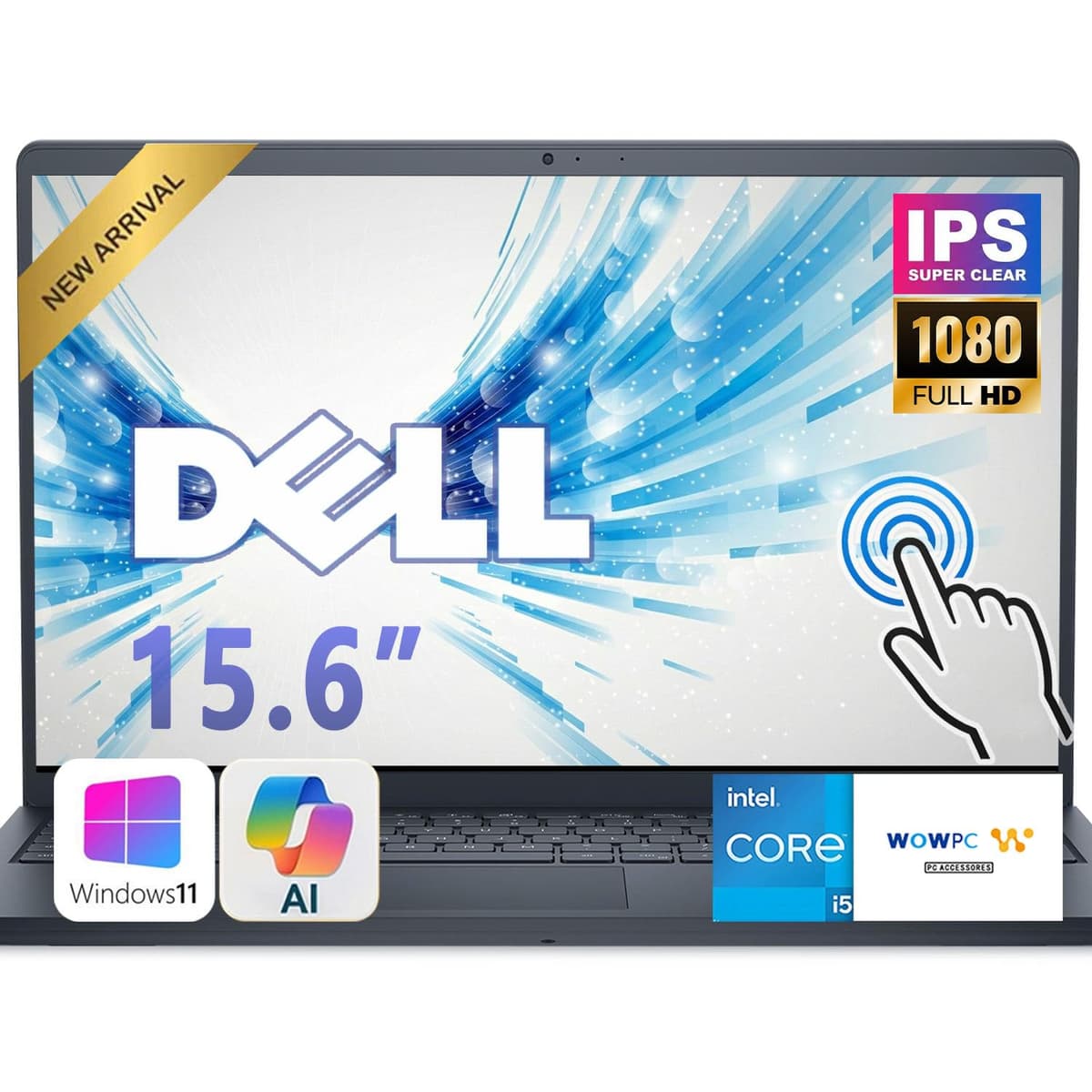 Dell Inspiron 15 Laptop, pantalla táctil FHD de 15.6", Intel i5-1334U de 10 núcleos, 8 GB RAM, 768 GB de almacenamiento (256 GB SSD + 512 GB externo), Wi-Fi 6, Copilot AI, Windows 11 Home, larga duración de batería, paquete WOWPC 3 en 1
