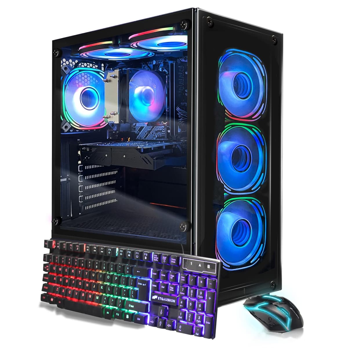 PC de Escritorio STGAubron Gaming, AMD Ryzen 5 5500 hasta 4.2 GHz, GeForce RTX 3050 6 GB, 32 GB DDR4, 1 TB SSD, WiFi 6 5G y Bluetooth 5.2, 6 ventiladores RGB, Windows 11 Home ABR1722