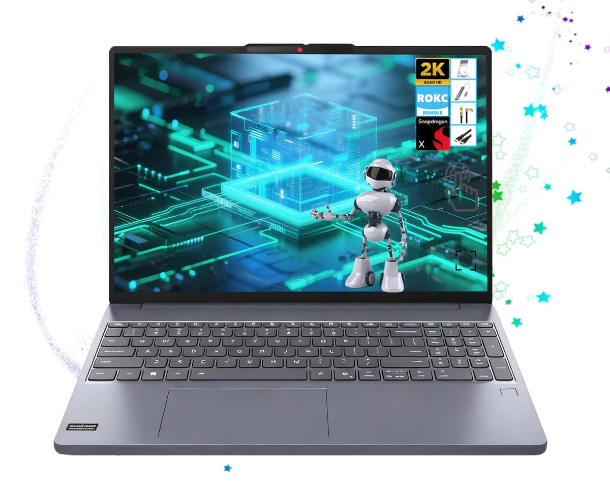 Lenovo IdeaPad Slim 3X actualizado 15.3'' FHD pantalla táctil, Snapdragon X (CPU de 8 núcleos), 16 GB LPDDR5X RAM, 1 TB SSD | Windows 11 | Larga duración de batería | Wi-Fi 7 | Teclado retroiluminado | Lector de huellas | Copilot+ PC | Paquete RK 83N30000US