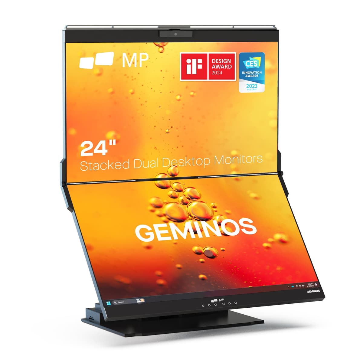 MP Mobile Pixels Geminos - Monitor apilado doble 24" IPS con carga 65W USB-C, webcam 1080p y dock multiport