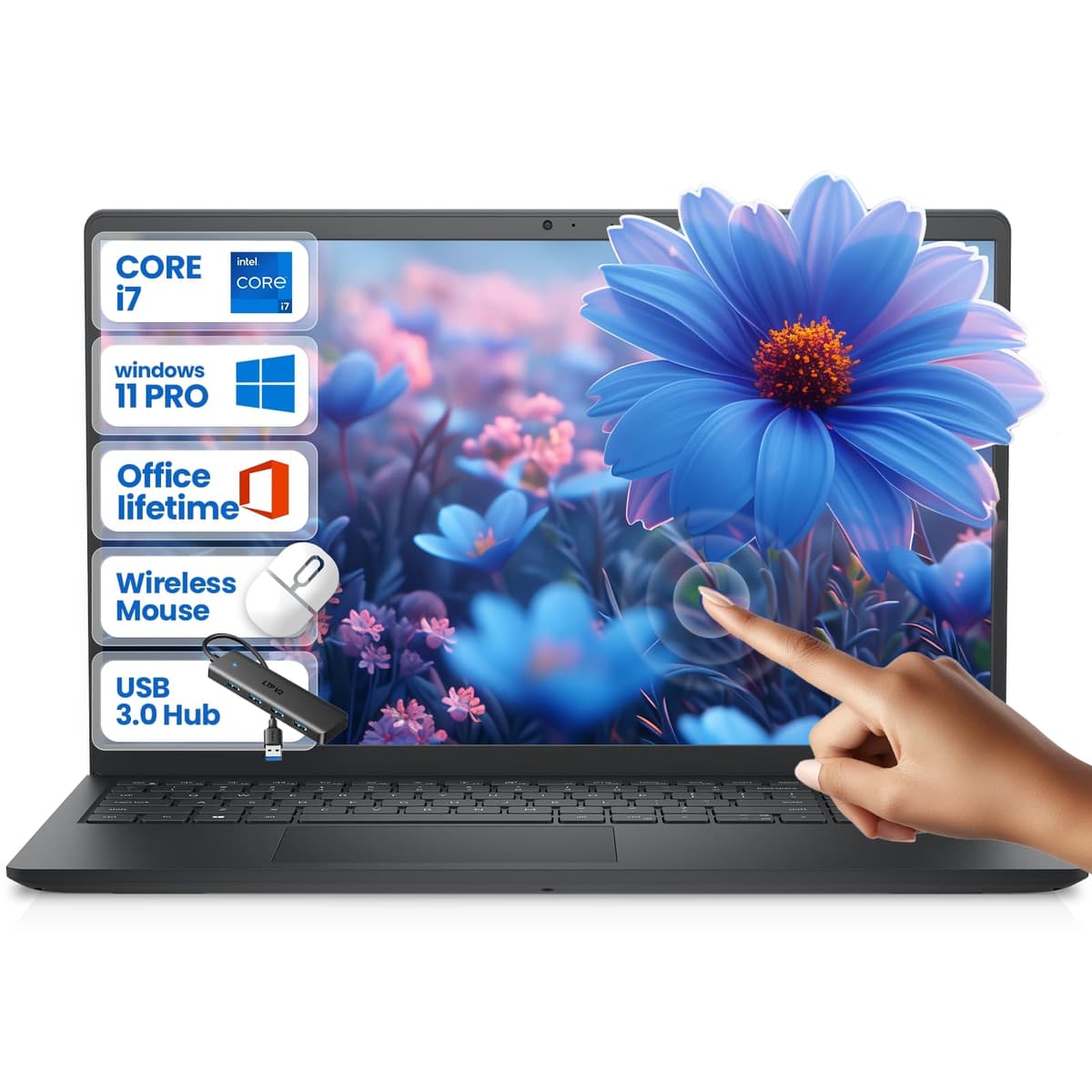 Dell Inspiron 15 Touchscreen, 15.6" FHD, Intel Core i7-1355U, 32GB RAM, 1TB SSD, Windows 11 Pro, Office Pro Lifetime (accesorios incluidos)