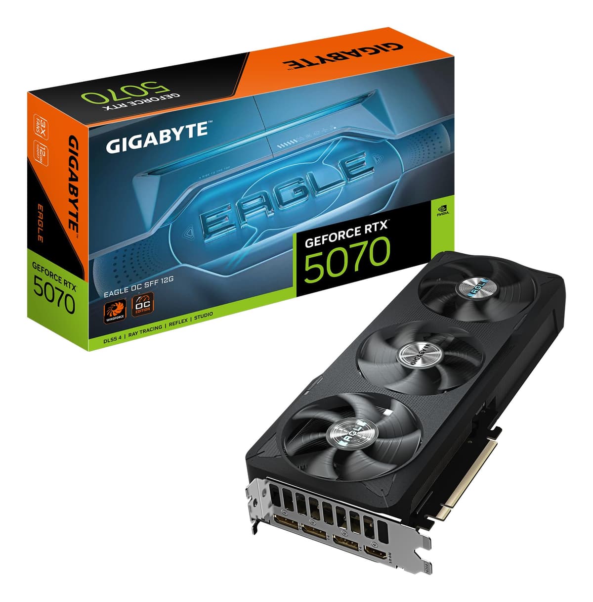 Gigabyte GeForce RTX 5070 Eagle OC SFF 12G Tarjeta Gráfica - 12GB GDDR7,192 bits, PCIe 5.0, 2587 MHz Reloj de Núcleo, 3 x DP 2.1a, 1 x HDMI 2.1b, NVIDIA DLSS 4, GV-N5070GAMING OC-12GD GV-N5070EAGLE OC-12GD