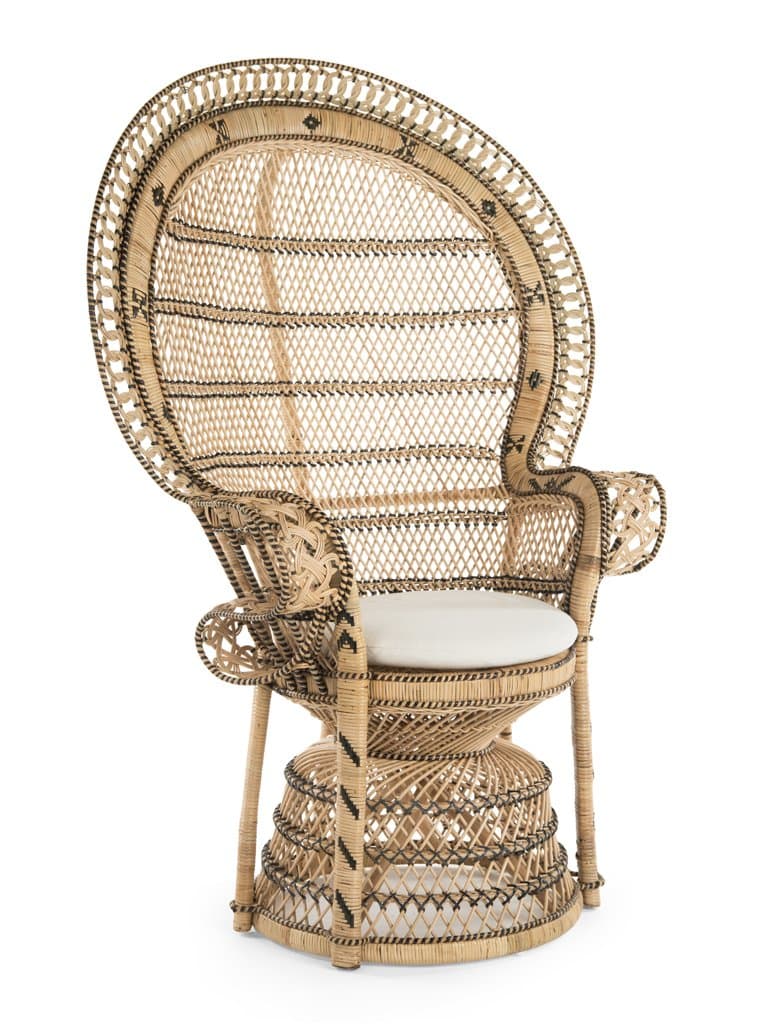 KOUBOO Grand Peacock Retro Peacock Chair in Rattan with Seat Cushion, Natural Color, Large 1110024
