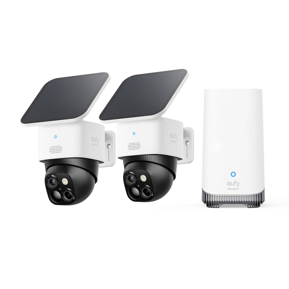 eufy Security SoloCam S340 Kit de 2 Cámaras (HomeBase S380), Cámara de Seguridad Solar, Cámara Inalámbrica para Exteriores, Vigilancia Panorámica 360° con Inclinación, Sin Puntos Ciegos, Wi-Fi 2.4 GHz, Sin Cuota Mensual T8170