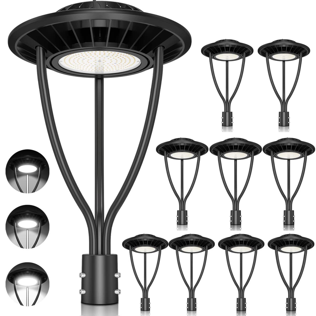 ADUB 10 PCS Lámpara Post Top LED Ajustable 150/120/90W 21, 000LM DLC ETL 5000K IP65 NG-PTA-Post light